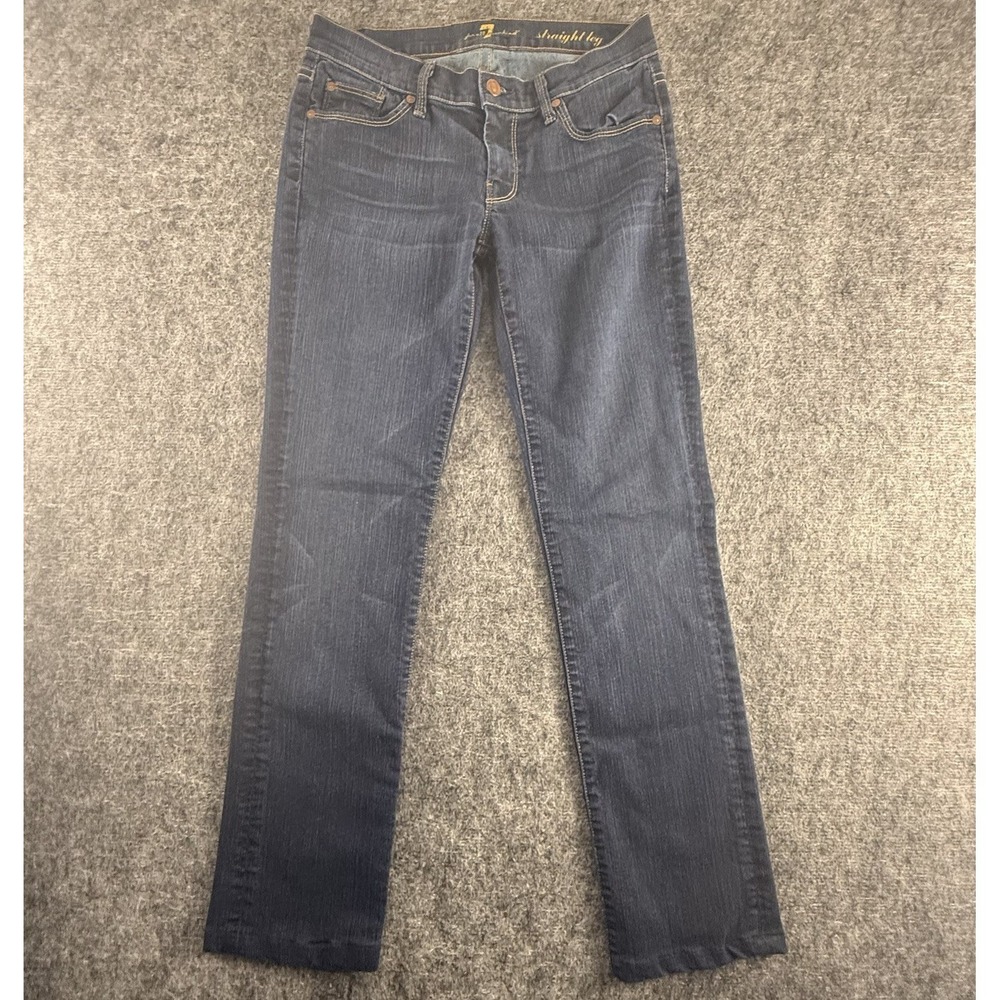 7 For All Mankind Blue Dark Wash‎ Straight Leg Denim Stretch Jeans 28